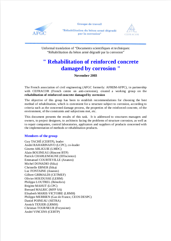 Rehabilitation of reinforced concrete damage by corrosion